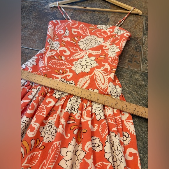 Zara drop waist printed midi dress coral orange size small - Picture 12 of 16